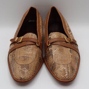 Women's Vintage Tods Python Tan Buckle Loafers Size 39